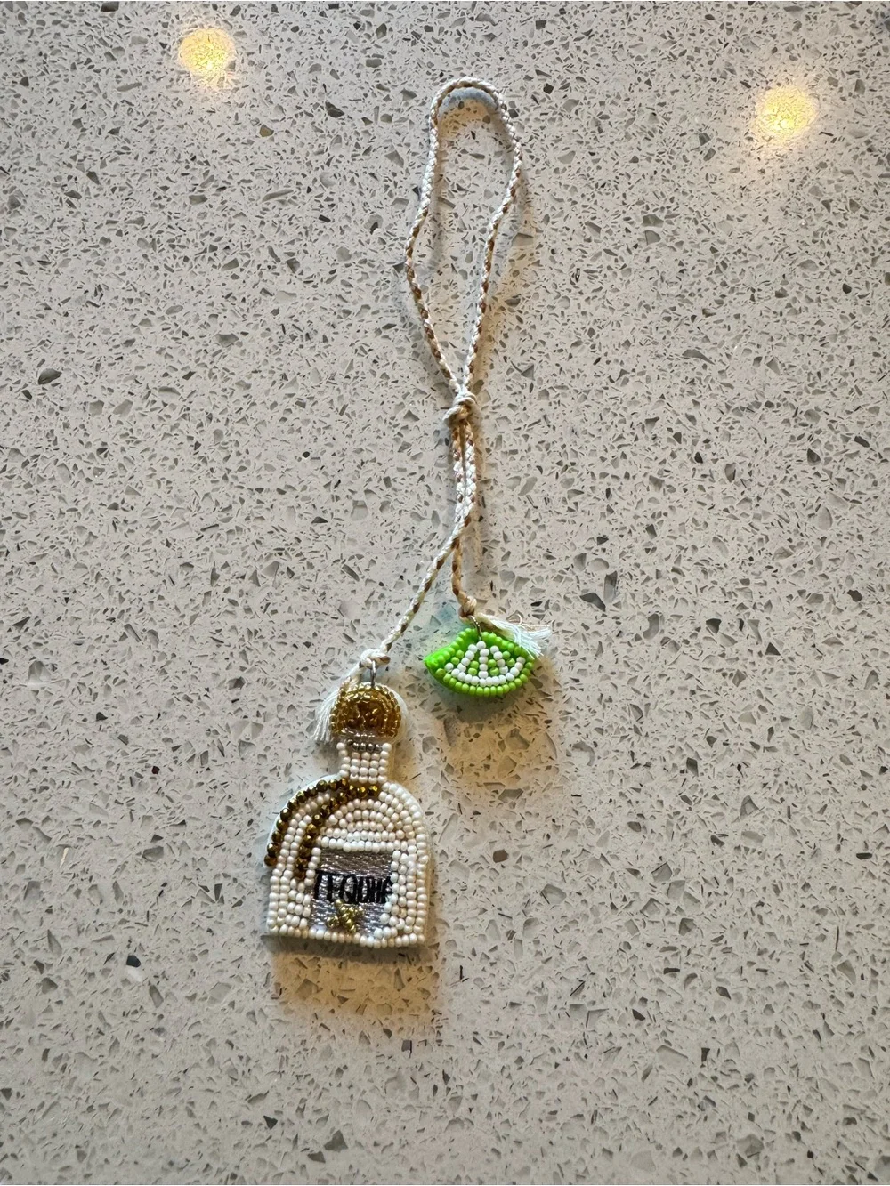 White Tequila Bottle Lime Beaded Keychain Bag Charm